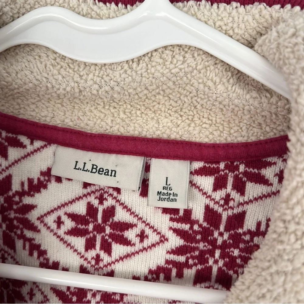 L.L. Bean Red Fair Isle Fleece Zip Jacket